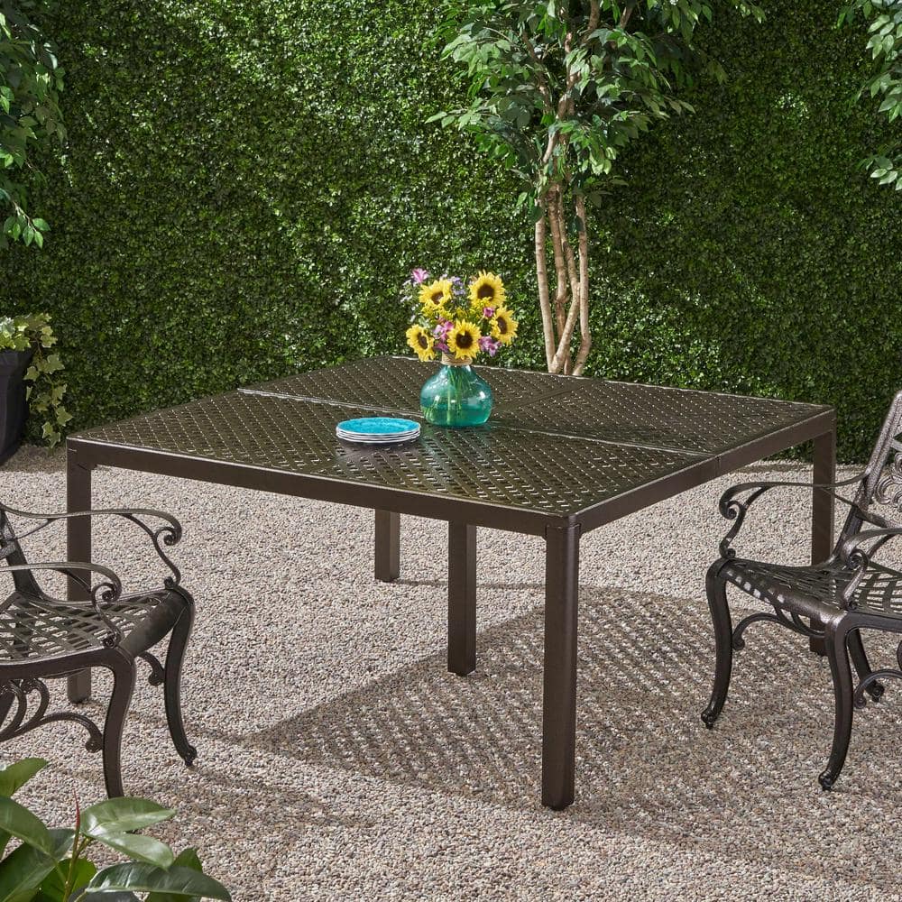 Antique Gloss Black Cast Aluminum Square Dining Table for 8