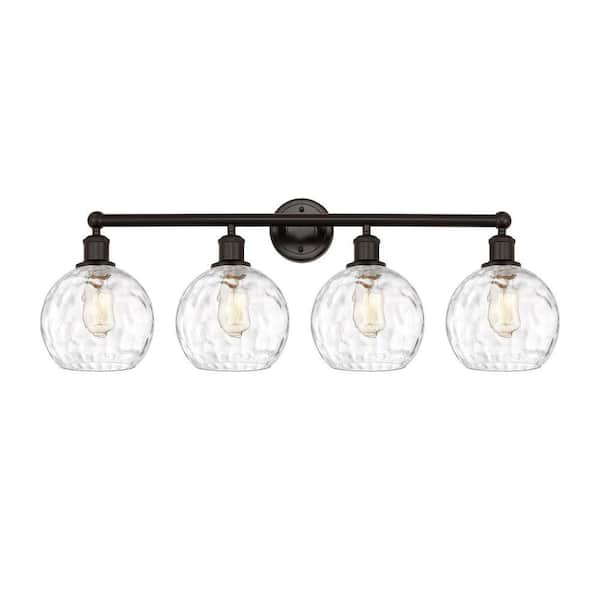 Athens Water Glass 35 in. 4-Light Oil Rubbed Bronze Vanity Light with Glass Shade