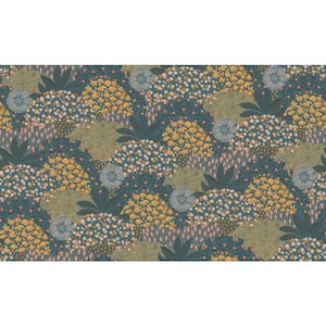 Fusion Collection Forest Bloom Turquoise/Yellow Motif Matte Finish Non-Pasted Vinyl on Non-woven Wallpaper Roll