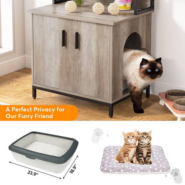 4-Tier Cat Litter Box Enclosure Corner Cat House with Door