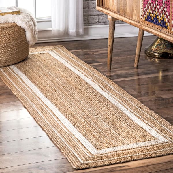 Rikki Braided Border Jute Off-White 3 ft. x 6 ft. Runner Rug
