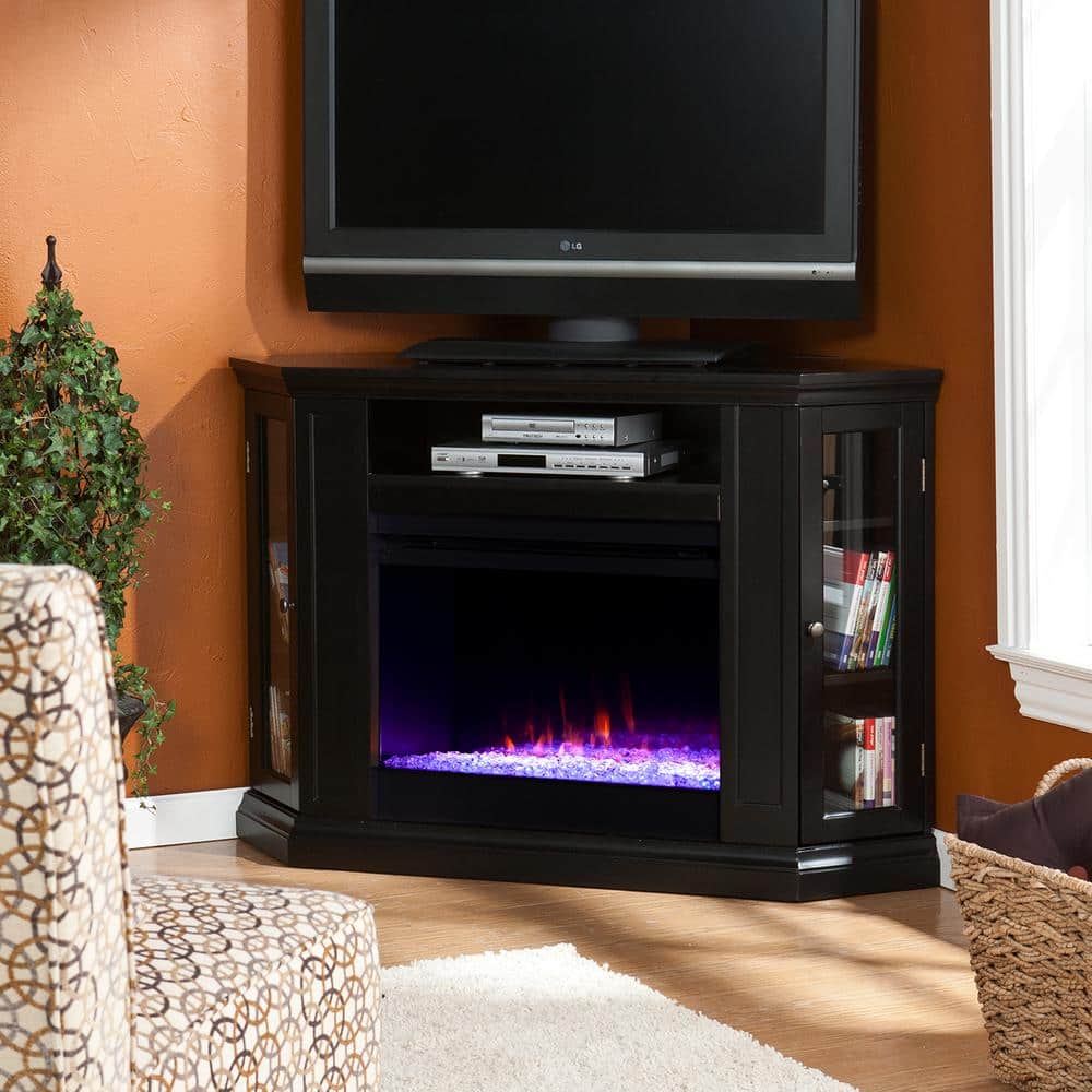 Southern Enterprises Denton Color Changing 48 in. Convertible Electric Fireplace TV Stand in Black, Black finish -  HD013831