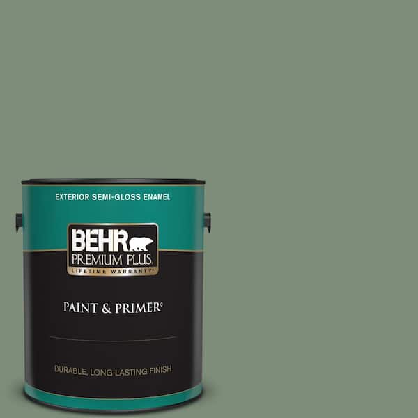 BEHR PREMIUM PLUS 1 gal. #450F-5 Amazon Moss Semi-Gloss Enamel Exterior Paint & Primer