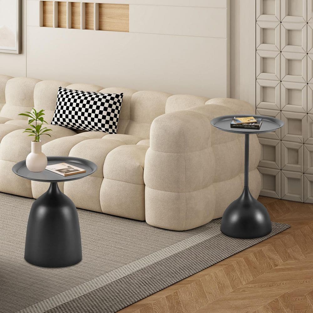 Round 15.75 in. Black Metal Nesting End Table Set of 2, Wine Glass Shaped M