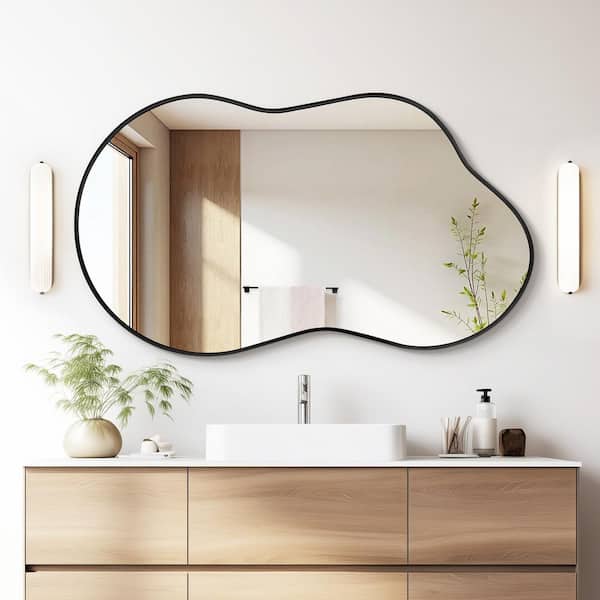 20 in. W. x 36 in. H Asymmetrical Black Aluminum Alloy Framed Wall Mirror Irregular Wall Mirror