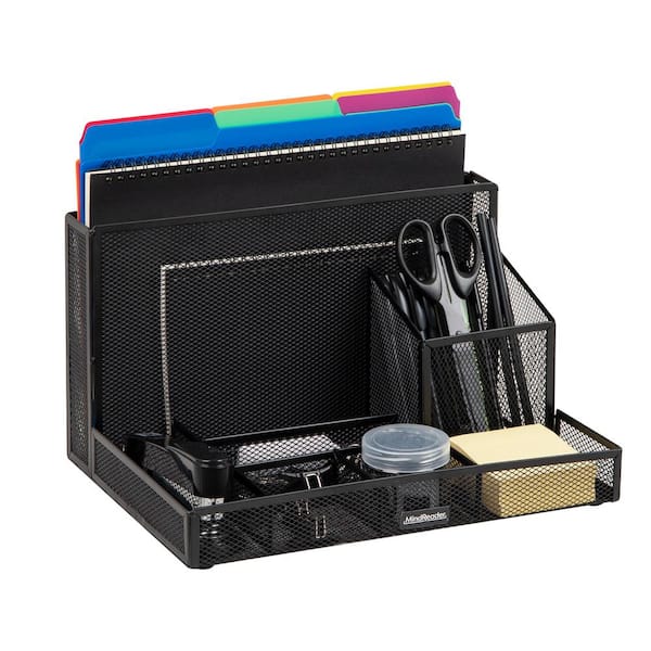 Desktop Organizer and Office Supplies, Vertical File, Storage, Office, Metal Mesh, 12.5"L x 9"W x 7.25"H, Black