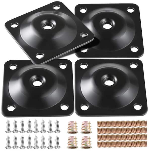5/16 in. Furniture Leg Attachment Plates with Hanger Bolts and Screws for Damaged Sofa Couch Seat, Black (4-Pack)