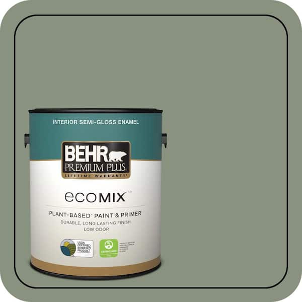 1 gal. #N390-5 Eucalyptus Wreath Semi-Gloss Enamel EcoMix Plant-Based Interior Paint & Primer
