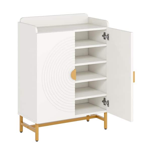 BYBLIGHT Lauren 41.3 in. H x 31.5 in. W White Wood 6-Tier Shoe Storage Cabinet with Adjustable Shelves for Entryway, Hallway