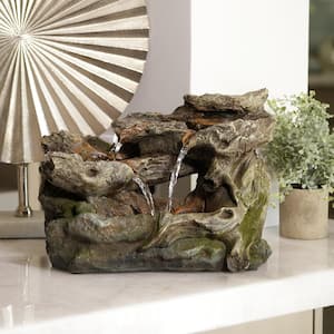 10 in. Tall Tabletop 3-Tier Waterfall Rock Fountain with LED Lights