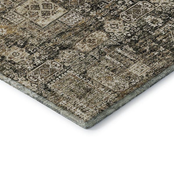 Mayfield Premium Machine Washable Indoor/Outdoor Geometric AMF637 Coffee 8 ft. x 8 ft. Round Area Rug