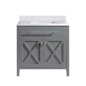 Wimbledon 36 in. W x 22 in. D x 34.5 in. H Bathroom Vanity in Grey with White Carrara Marble Top