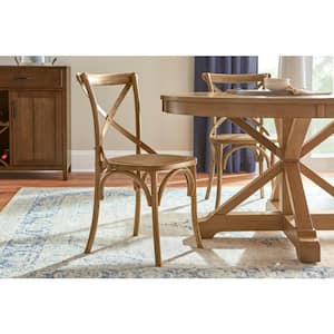 Mavery Patina Oak Finish Dining Chair with Cross Back and Woven Seat (Set of 2) (19 in. W x 34.6 in. H)