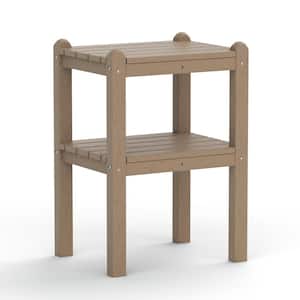 14.2 in. x 18.5 in. x 22.6 in. in Wood Double Outdoor Side Table, Rectangular Patio Side Table