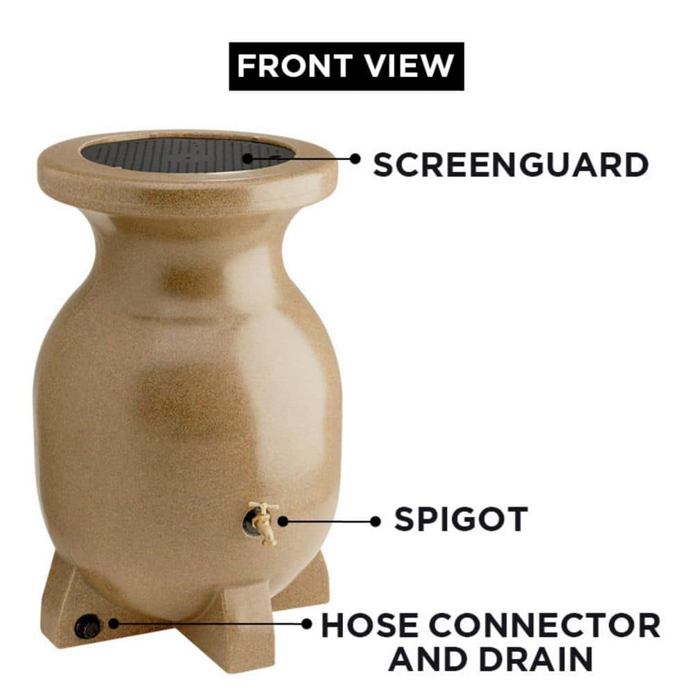 Beige Sandstone-Look 55 Gallon Rain Barrel with Brass Tap