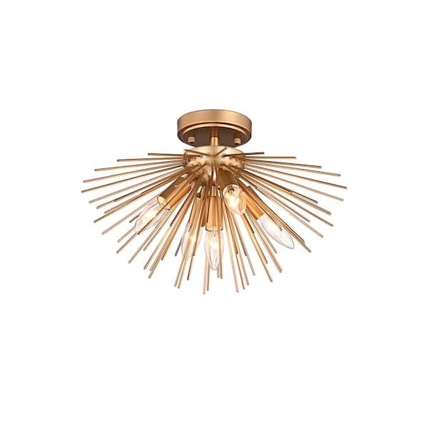 Jojospring Phoebe 16.5 in. Dia Sputnik Shiny Bronze Metal Flush Mount with 5-Lights