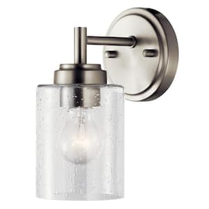 Winslow 1-Light Brushed Nickel Bathroom Indoor Wall Sconce Light with Clear Seeded Glass Shade