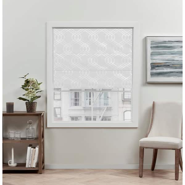 EXCLUSIVE HOME Prague Trellis White Cordless Total Blackout Polyester Roman Shade 23 in. W x 64 in. L