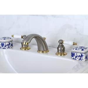 Victorian 8 in. Widespread 2-Handle Bathroom Faucet in Brushed Nickel and Polished Brass