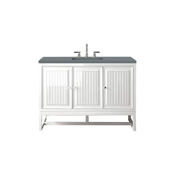 James Martin Vanities Athens 48 in. W x 23.5 in. D x 34.5 in. H Bathroom Vanity in Glossy White with Cala Blue Quartz Top
