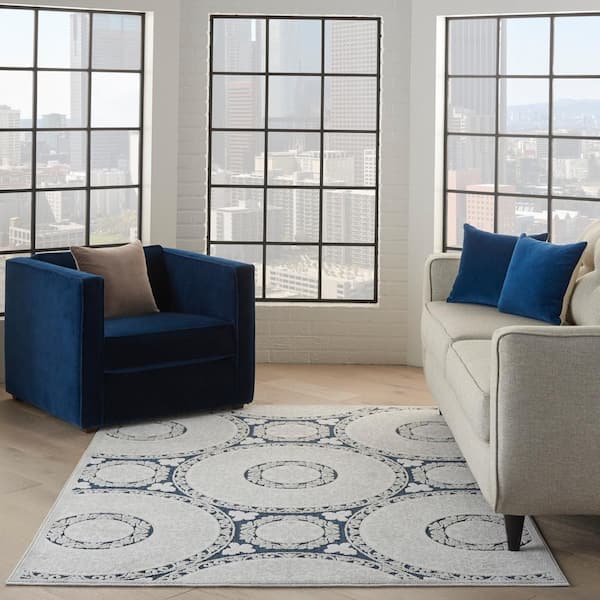 Calobra Blue 5 ft. x 7 ft. Geometric Modern Indoor/Outdoor Patio Area Rug