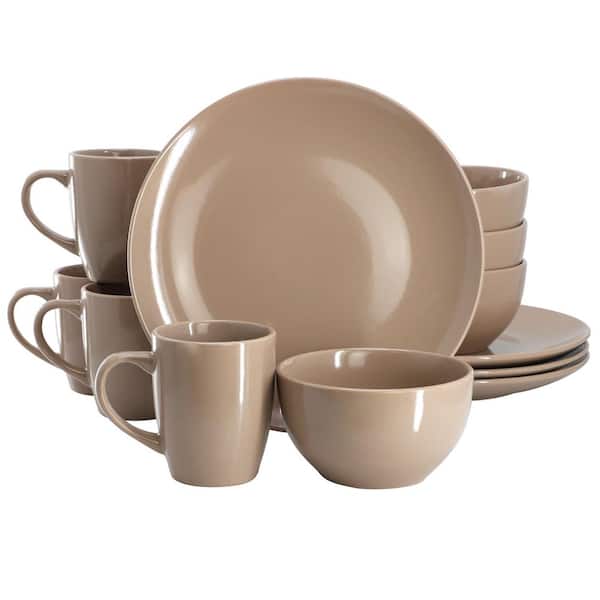 Everyday Plus 12-Piece Stoneware Dinnerware Set in Mocha Brown