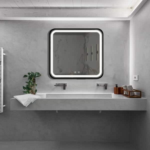 Blisstyle Black And Silver 32 in W x 32 in. H Modern Square Glass Framed Mirror Wall Mirror Bathroom Vanity Mirror
