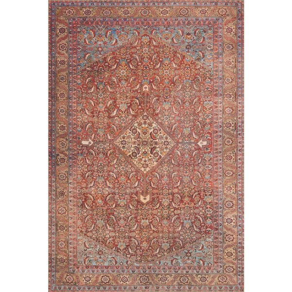 LOLOI II Loren Red/Multi 5 ft. x 7 ft. 6 in. Distressed Bohemian Printed Area Rug