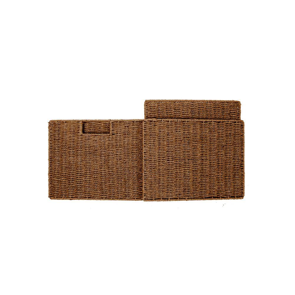 Walnut Brown Foldable Paper Rope Storage Baskets with Iron Frame, Set of 4