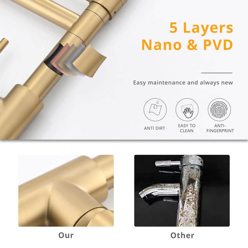 Brushed Gold Brass Pull-Down Kitchen Faucet with Spray