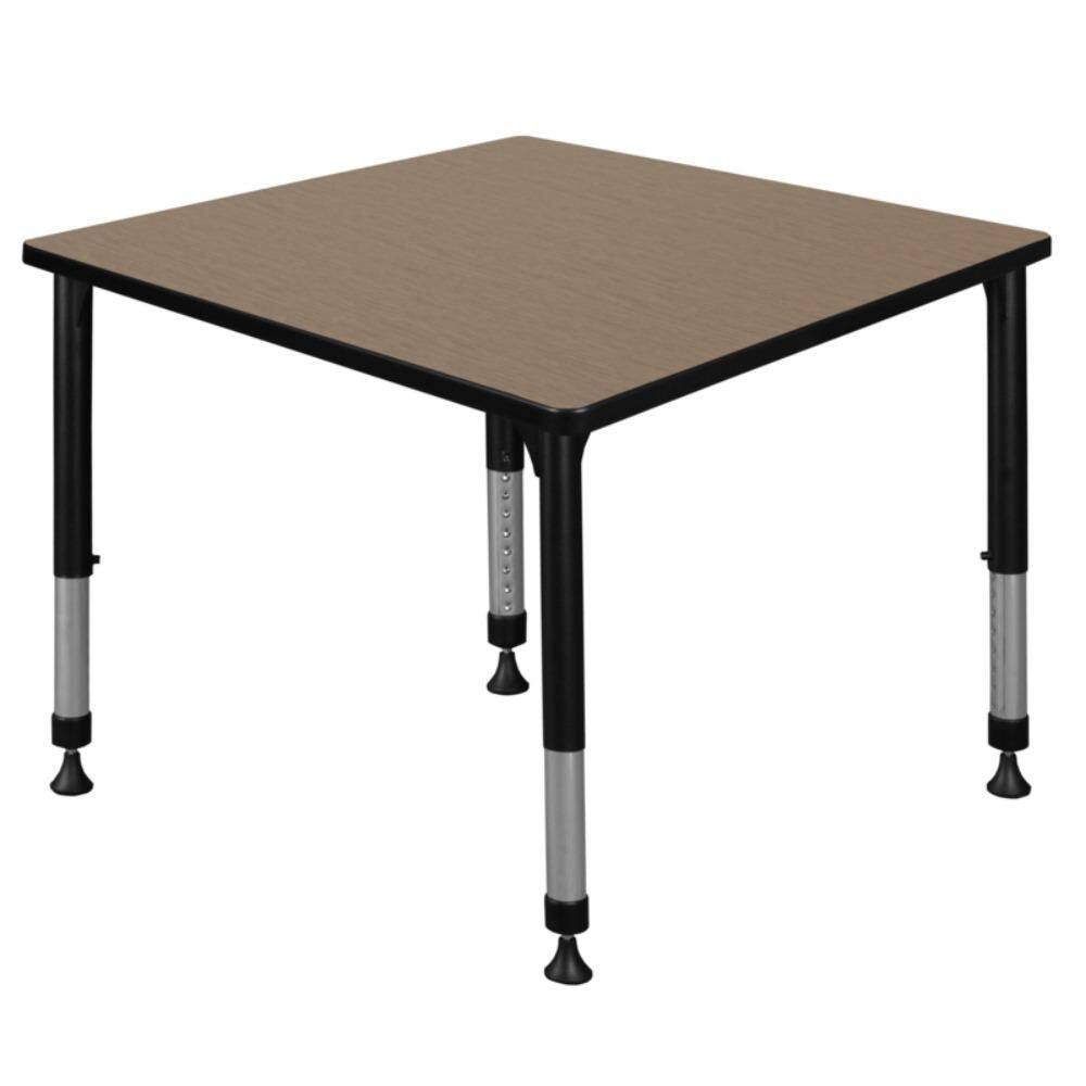 Kee 36 in. Square Noble Oak Height Adjustable Classroom Activity Table Desk with Black Base