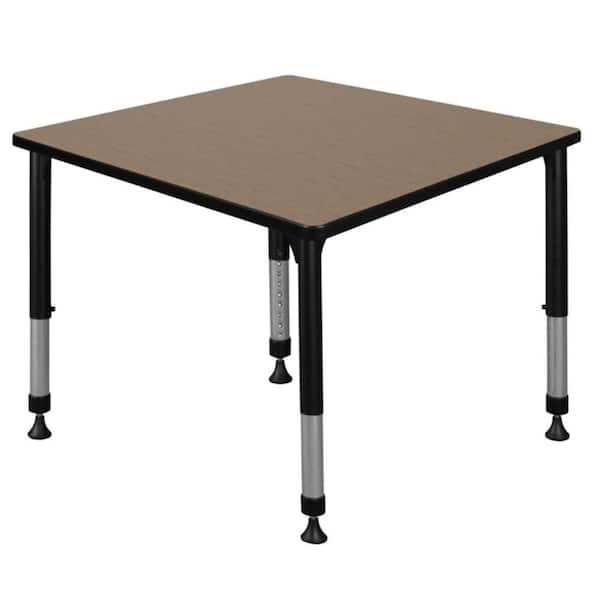 Kee 36 in. Square Noble Oak Height Adjustable Classroom Activity Table Desk with Black Base