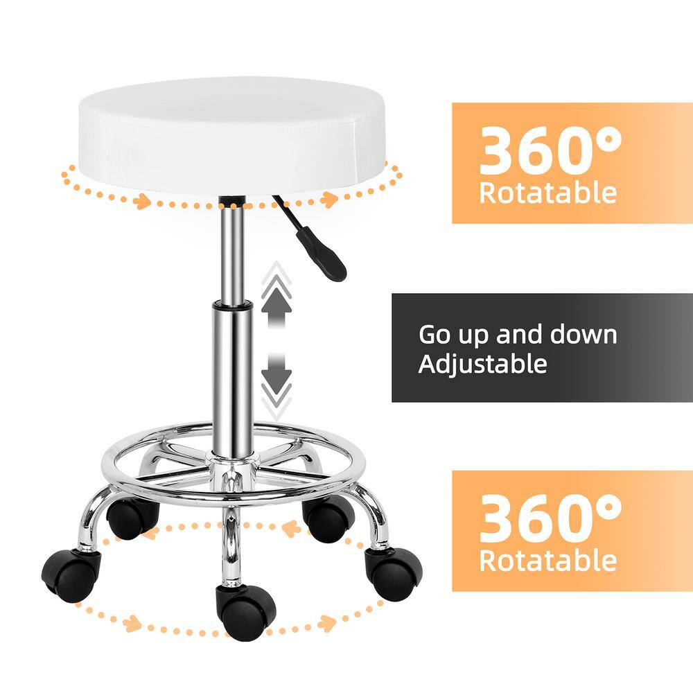 White Adjustable Swivel Round Bar Stool with Chrome Base