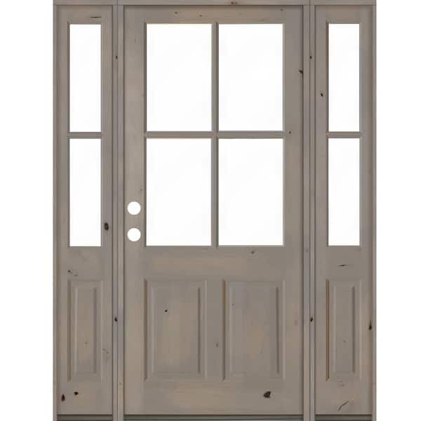 Krosswood Doors 60 in. x 96 in. Knotty Alder Right-Hand/Inswing 4-Lite Clear Glass Grey Stain Wood Prehung Front Door/Double Sidelite