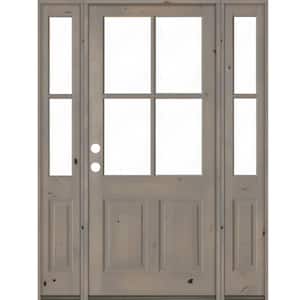 64 in. x 96 in. Knotty Alder Right-Hand/Inswing 4-Lite Clear Glass Grey Stain Wood Prehung Front Door/Double Sidelite