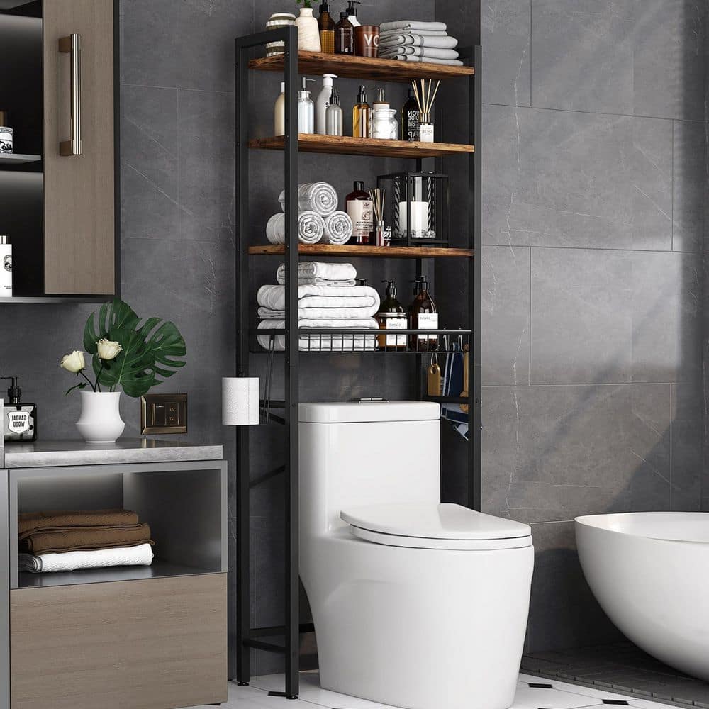 23.75 in. W x 68 in. H x 9.4 in. D Vintage Brown Over The Toilet Storage with Adjustable Shelf and Basket price history on PriceWatchPro