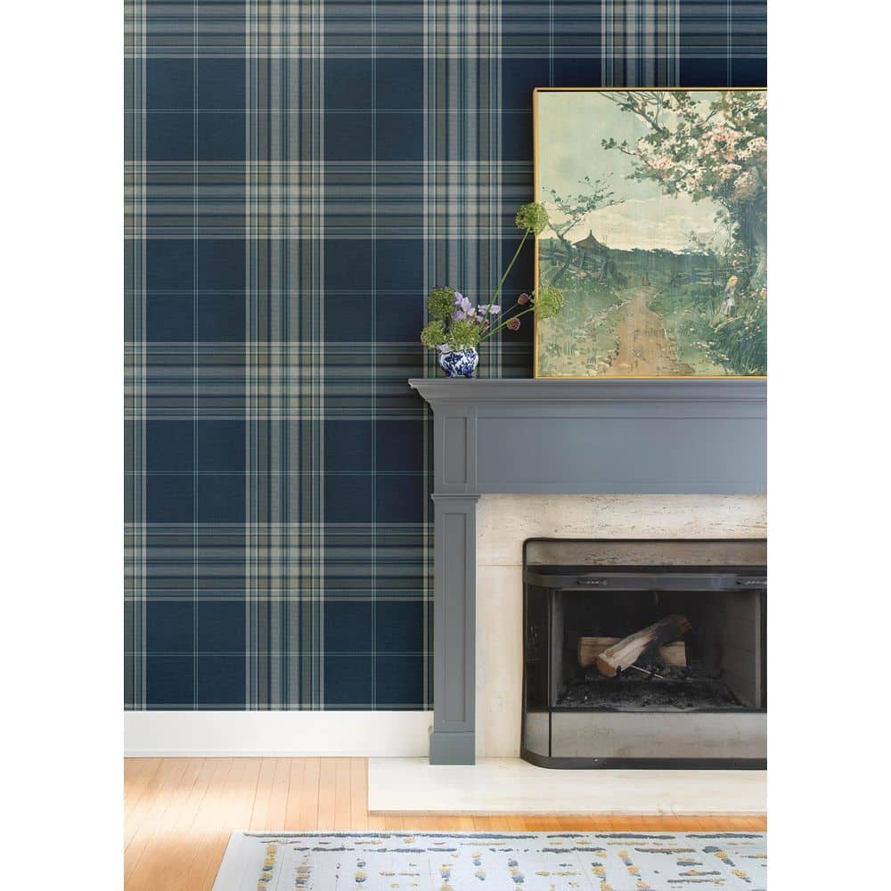 Westley Navy and Light Grey Plaid Non-Woven Wallpaper