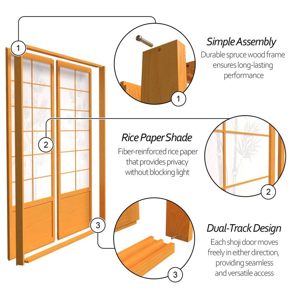 Honey Bamboo Tree Shoji Sliding Double Door Set