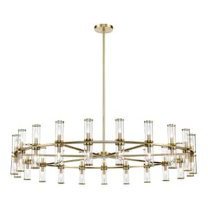 Revolve 61 in. 42-Light 25-Watt Clear Glass/Natural Brass Chandelier