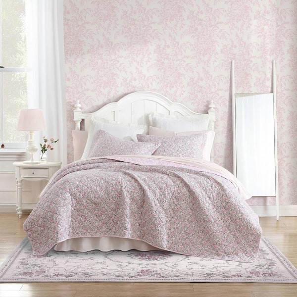 Laura Ashley 3pc King Walled Garden 100% Cotton Quilt Bedding Set Brown