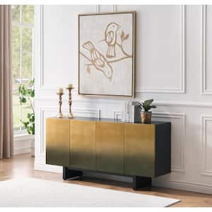 Atlas Black and Gold Wood Top 63 in. Credenza with 4-Doors Fits TV's up to 55 in.