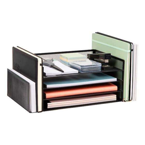 16.75 in. L x 9.15 in. W x 6 in. H Desktop Organizer File Storage Paper Tray, Black