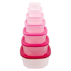Gradient Pink 14-Piece Nested Square Plastic Food Storage Container Set