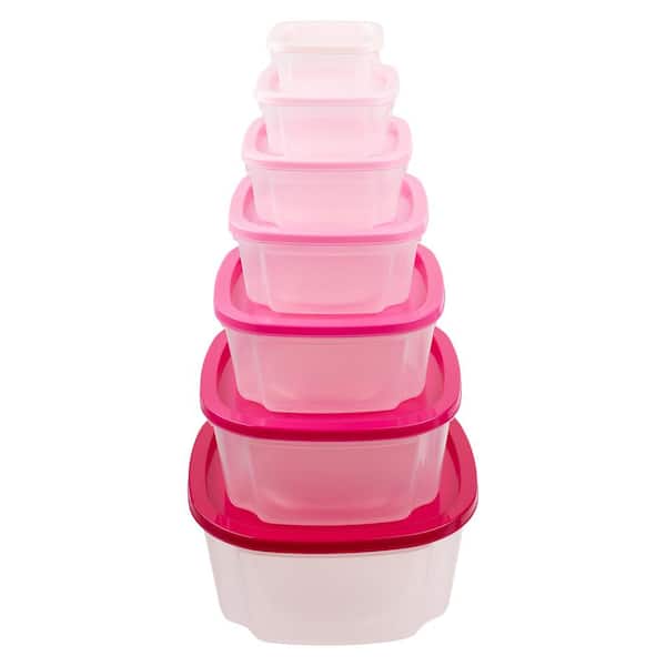 LEXI HOME Gradient Pink 14-Piece Nested Square Plastic Food Storage Container Set