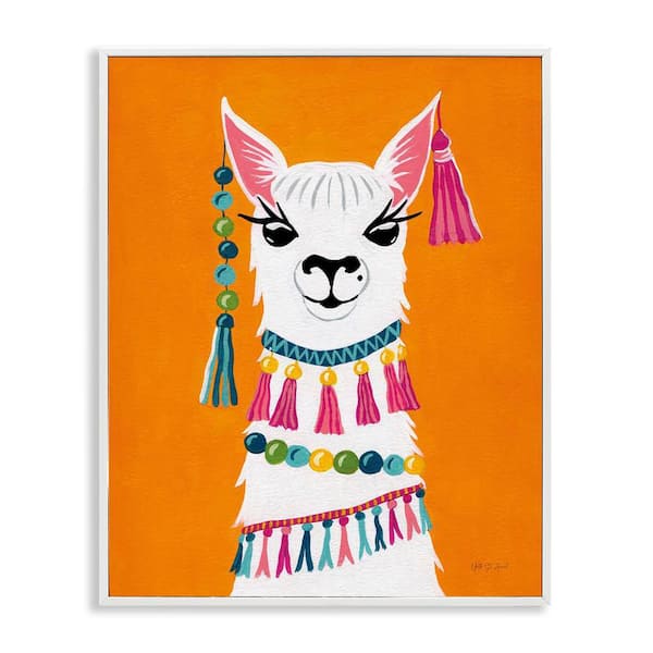 Stupell Industries Festive Llama Portrait by Yvette St. Amant White Framed Animal Giclee Art Print 20 in. x 16 in.