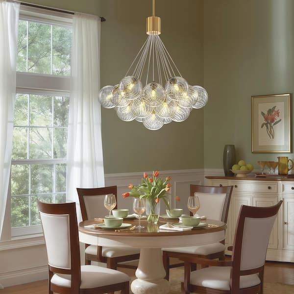 TinHon Modern 19-Light Gold Bubble Glass Chandelier with G9 Bulbs