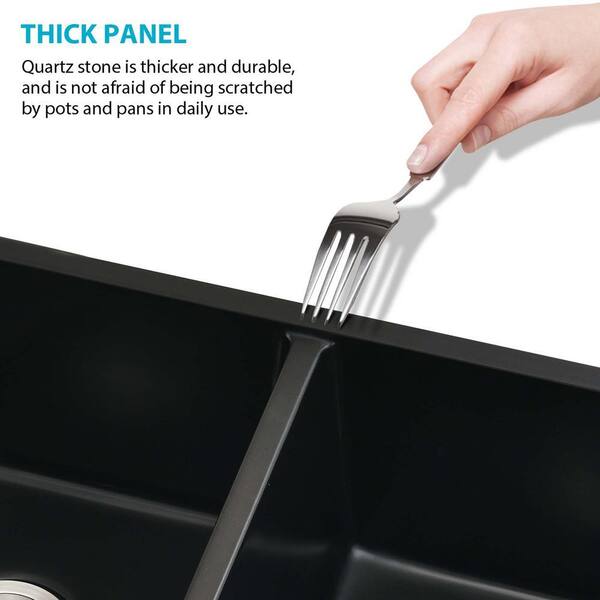 Staykiwi 33 in. Undermount Double Bowl Black Quartz Kitchen Sink