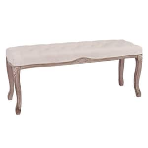 Beige French Vintage Ottoman Bench with Linen Upholstery (19 in. x 44 in. x 13.9 in.)