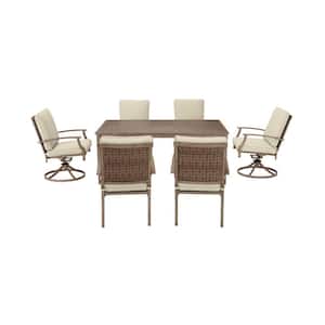 Geneva Brown Wicker Outdoor Patio Stationary Dining Chair with CushionGuard Putty Tan Cushions (2-Pack)