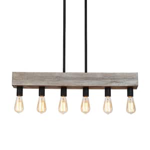 Cumbie 6-Light Antique Wooden Beam Farmhouse Island Chandelier for Dining Room